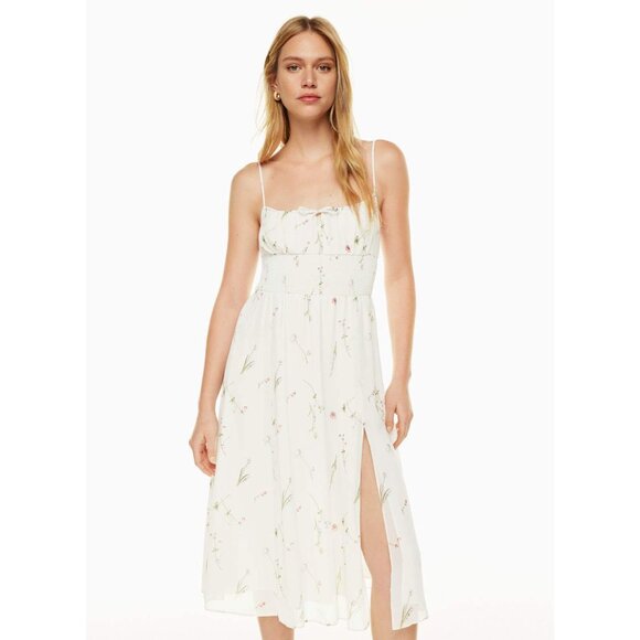 WILFRED Aritzia  Genoa White Floral Maxi Spaghetti Strap Midi  Dress  M Medium - Picture 2 of 11